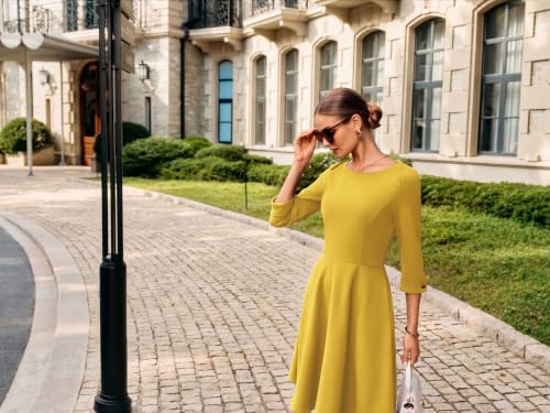 Image of GRACE KARIN Work Dresses for Women 2025 3 /4 Sleeve Fit and Flare Business Midi Dress Classy Office Dresses with Pockets