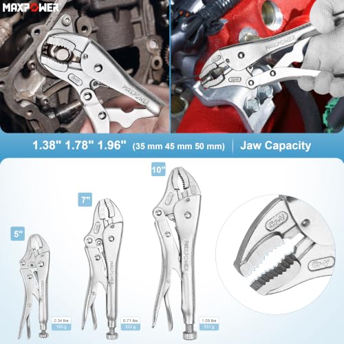 Image of MAXPOWER 11-pieces Locking Pliers C-clamp Set | included Locking C Clamp, 90 degree Pliers, Long Nose & Curved Jaw Pliers, with Carrying Bag