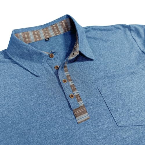 Men's Casual Polo Shirts Long Sleeve Cotton Classic Work Shirt Button Basic Collared Shirt with Pocket4