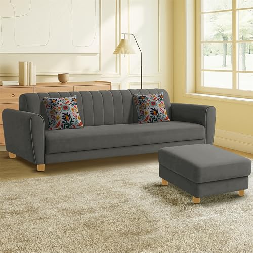 Image of Rosebell-Modern L-Shape Velvet Sofa Set for|Right-Hand Sectional Sofa with Tufted Back 4-Seater Corner Couch,Perfect for Home Office Guests Living Room-Grey
