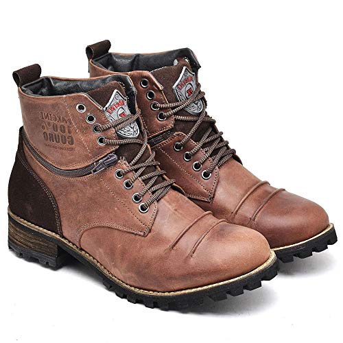 Sapato Bota Coturno Masculino Em Couro Tamanho Especial 750 Cor:Café;Tamanho:48