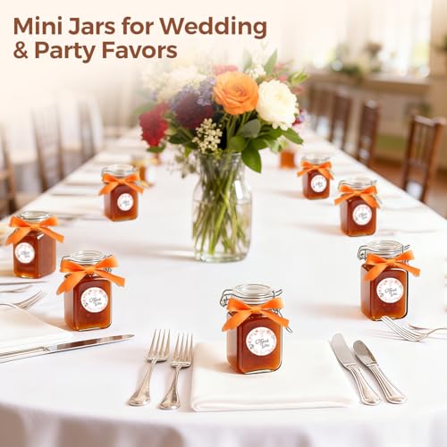 Image of ComSaf Square Glass Spice Jars 8 oz 12 Pack with Labels and Funnel Set | Airtight clamp lids, sixteen labels, larger jars for high-use seasonings, coarse spices, dried herbs, tea and easy refills