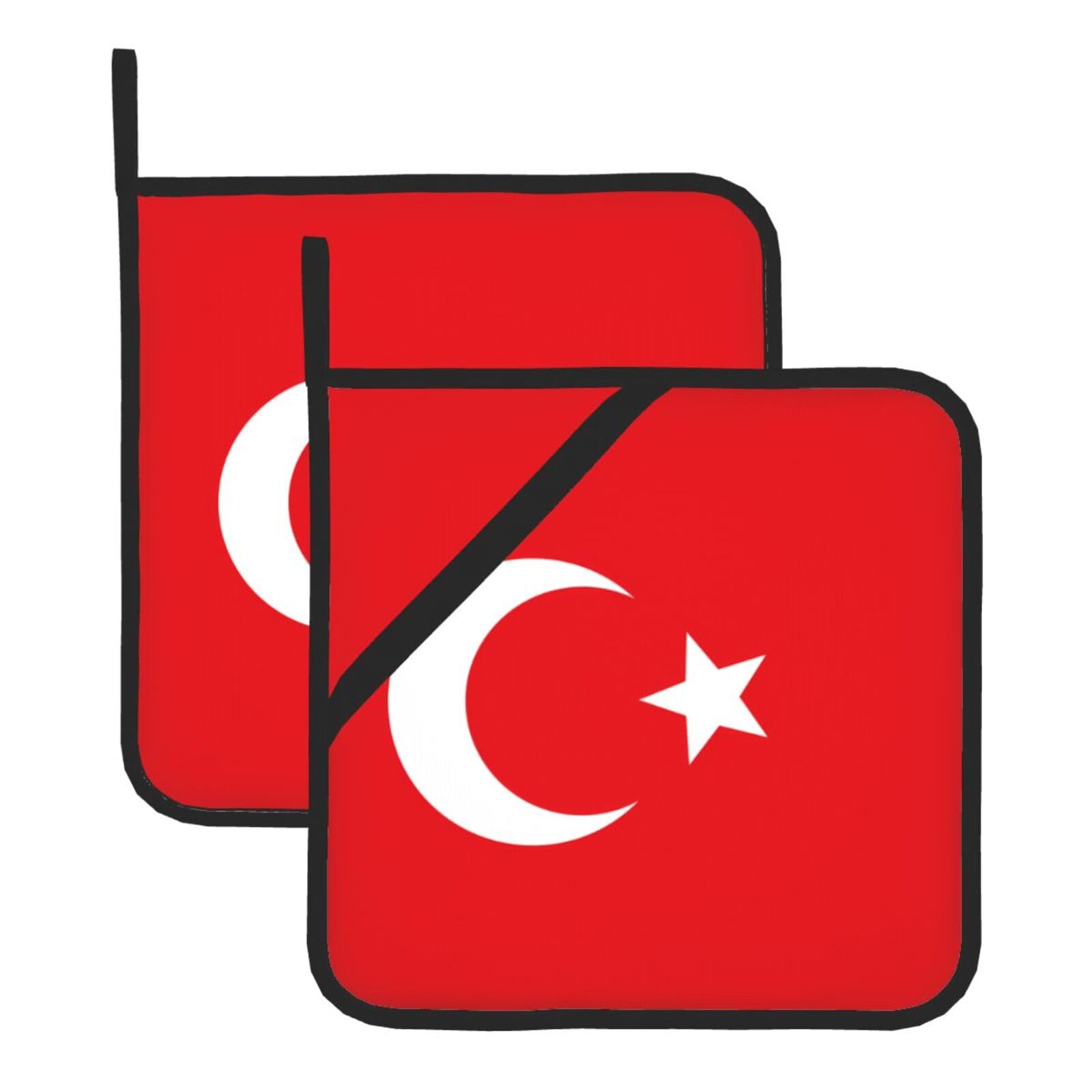 HJFCZH Flag of Turkey Prints Square Hot Pads for Kitchen Counter - Waterproof Pot Holders, Durable Heat Resistant Throw Layers for Serving, Oven & BBQ - 2 Pack
