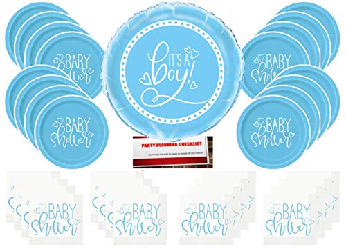 Blue It's a Boy Baby Shower Party Supplies Bundle Pack for 16