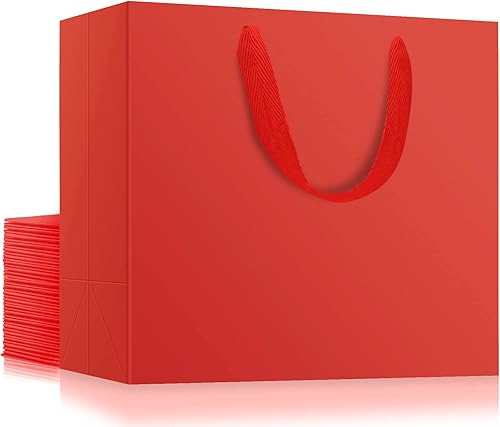 Miniatura 1 de EUSOAR Bolsas de compras pequeñas rojas, paquete de 20 bolsas de regalo de 10.6 x 3.1 x 8.3 pulgadas con asas a granel, bolsas de envoltura al por