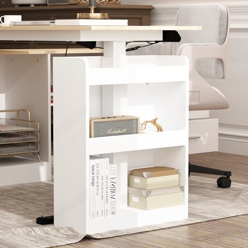 Homsee Home Office L Shaped Electric Standing Desk with Drawers and Shelves, Height Adjustable Stand up Desk, 63" Computer Executive Corner Table, Oak & White - Thumbnail 3