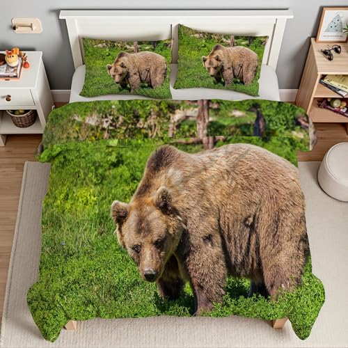 Housse de couette ours brun parure de lit 90x190 douce facile à laver - 4