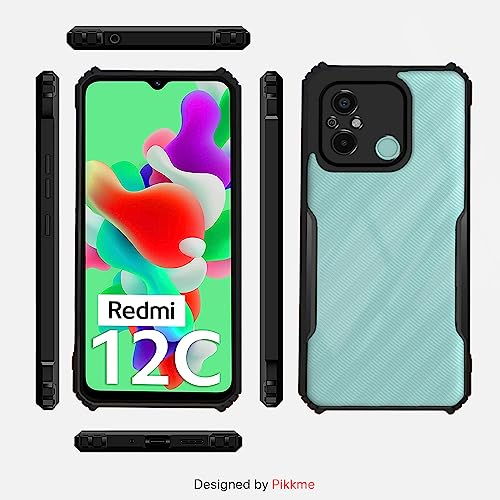 Image of Outlouders Back Cover for Redmi 12C | Ultra Hybrid Transparent | Full Camera Protection | Raised Edge | Crystal Clear Bumper Case(Black)