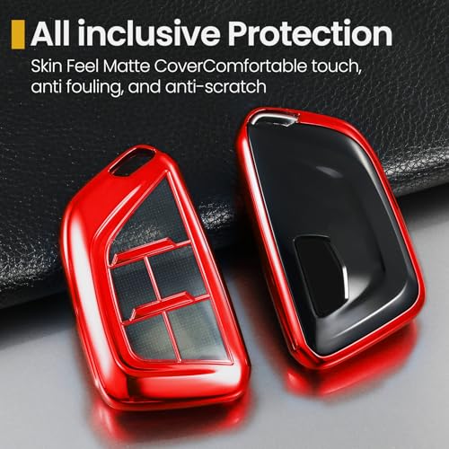 Image of Key Fob Cover for Cadillac, Red PU Braided Loop