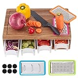 Acacia Wood Cutting Board with Containers, Extra Large Cutting Board for Kitchen, Prep Deck Station with Cutting Board, Vegetable Shredders and Food Dropping Zone, Easy-grip Handle