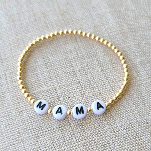 Anela Mama White Beaded Bracelet, 14kt Gold Filled Beaded, Stretch and Stackable, Hand Made in USA - Image 5
