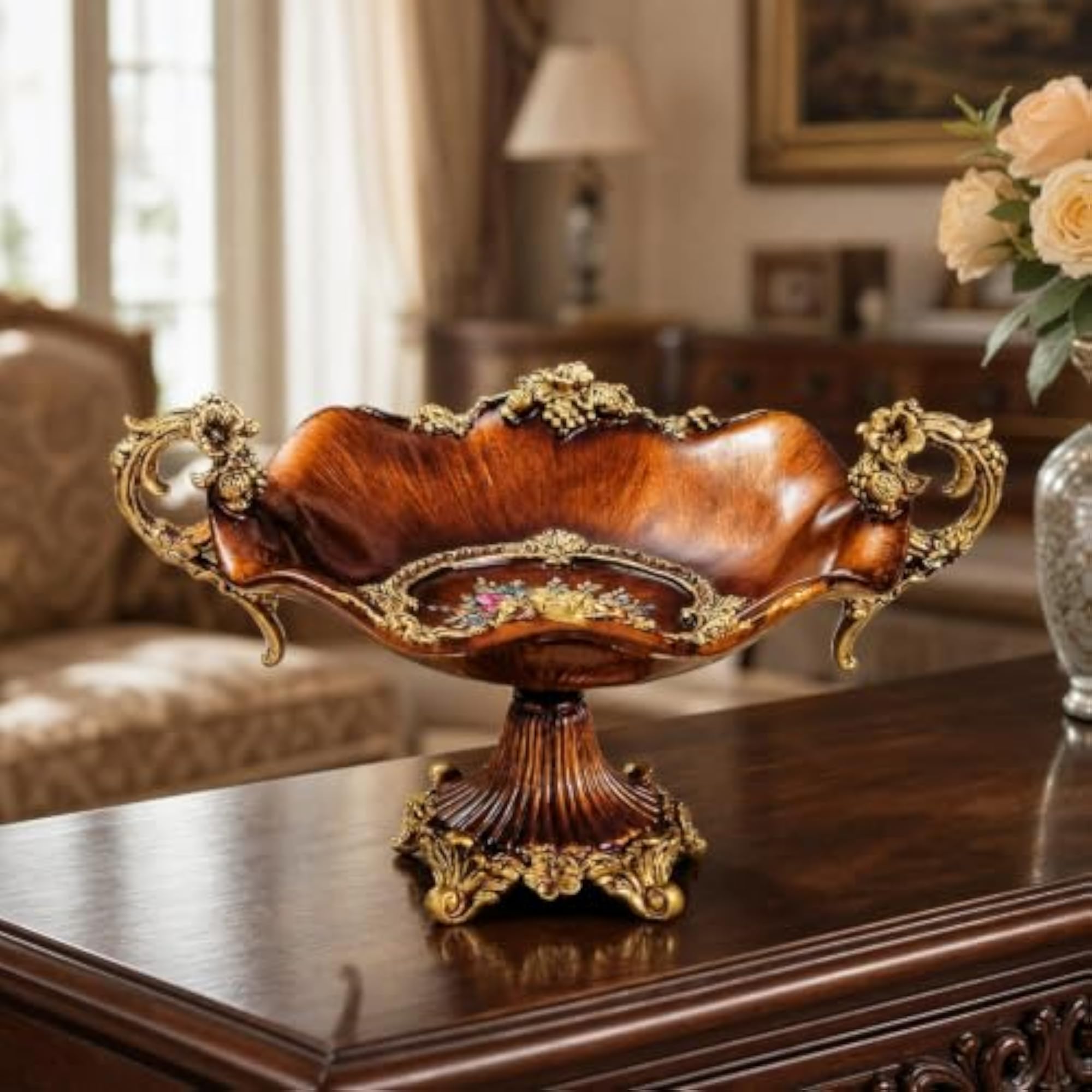 Hand-Painted Decorative Holder Ornate Resin Fruit Holder