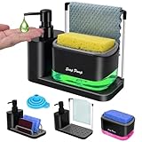 JASUVII Dispensador de Jabón, 4 en 1 Jaboneras para Cocina, Organizador de Fregadero Negro con Bandeja, Soporte para...