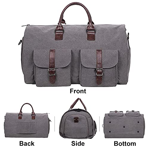 Image of Carry On Garment Bag, Waterproof Mens Garment Bag for Travel Business, Large Canvas Duffel Bag with Shoe Compartment -Grey