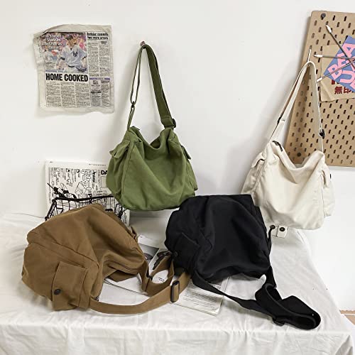Image of KlaOYer Canvas Messenger Bag Large Hobo Bag Crossbody Shoulder Bag Tote Bag with Pocket for Women and Men