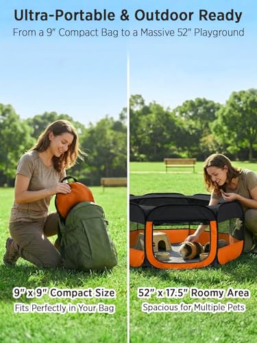 Image of UWE Extra Large Small Animal Playpen, Waterproof Foldable Pet Pen, Orange