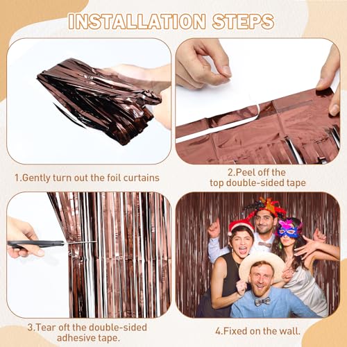 Image of Coffee Brown Metallic Tinsel Backdrop Foil Fringe Curtains 2Packs Door Streamers Backdrop for Birthday Door Decorations, Party Supplies for Bachelorette, Graduation, Christmas Disco Groovy Decors