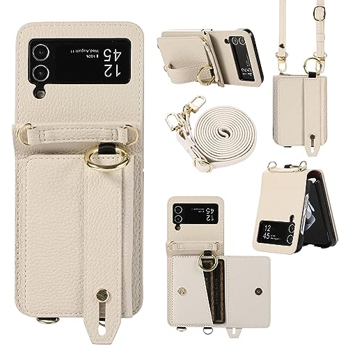 Coque Samsung Galaxy Z Flip 3 portefeuille anti-perte avec béquille anneau blanche