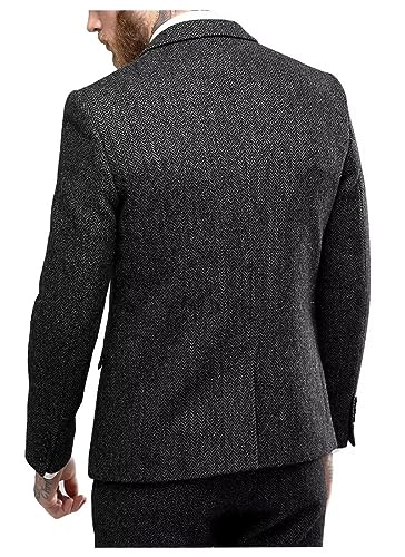 HZUOU Notch Lapel Herringbone Tweed Men Suits Wool Blend Wedding Tuxedo for Men Slim Fit One Button Jacket Vest Pants UOU322