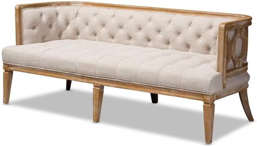 Baxton Studio Agnes French Provincial Beige Linen Fabric Upholstered and White-Washed Oak Wood Sofa