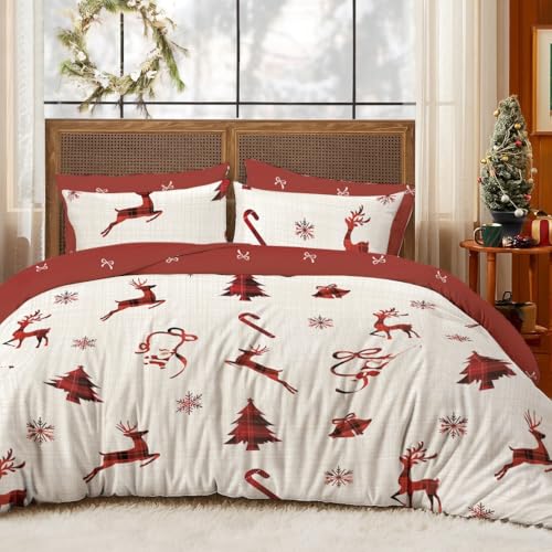 Lanqinglv Weihnachts Bettwäsche 155x220 Mädchen Kinder Rot Hirsch...