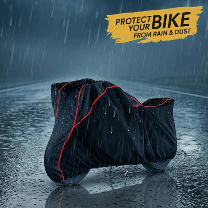 Image of DAXO Waterproof Scooty Cover for TVS Jupiter 125 | All Weather Protection from Rain, Dust, Sun & Scratches | Black Red Piping | Universal Fit for All Bike & Scooty | Jupiter 125 Scooty Cover