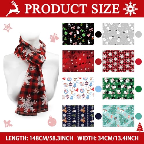 Shinymoon 8 Pcs Christmas Scarf for Women Soft Lightweight Scarf Winter Holiday Scarves for Xmas Decoration Present2