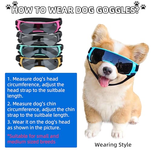 Sonnenbrille für Kleine Hunde, Augenschutz Brille Windschutzbrille,UV-Schutz Hunde Sonnenbrillen,Beschlagfrei,Hundebrille für Haustiere, für Motorrad Hundefahrradkorb Cabrio (Blau)