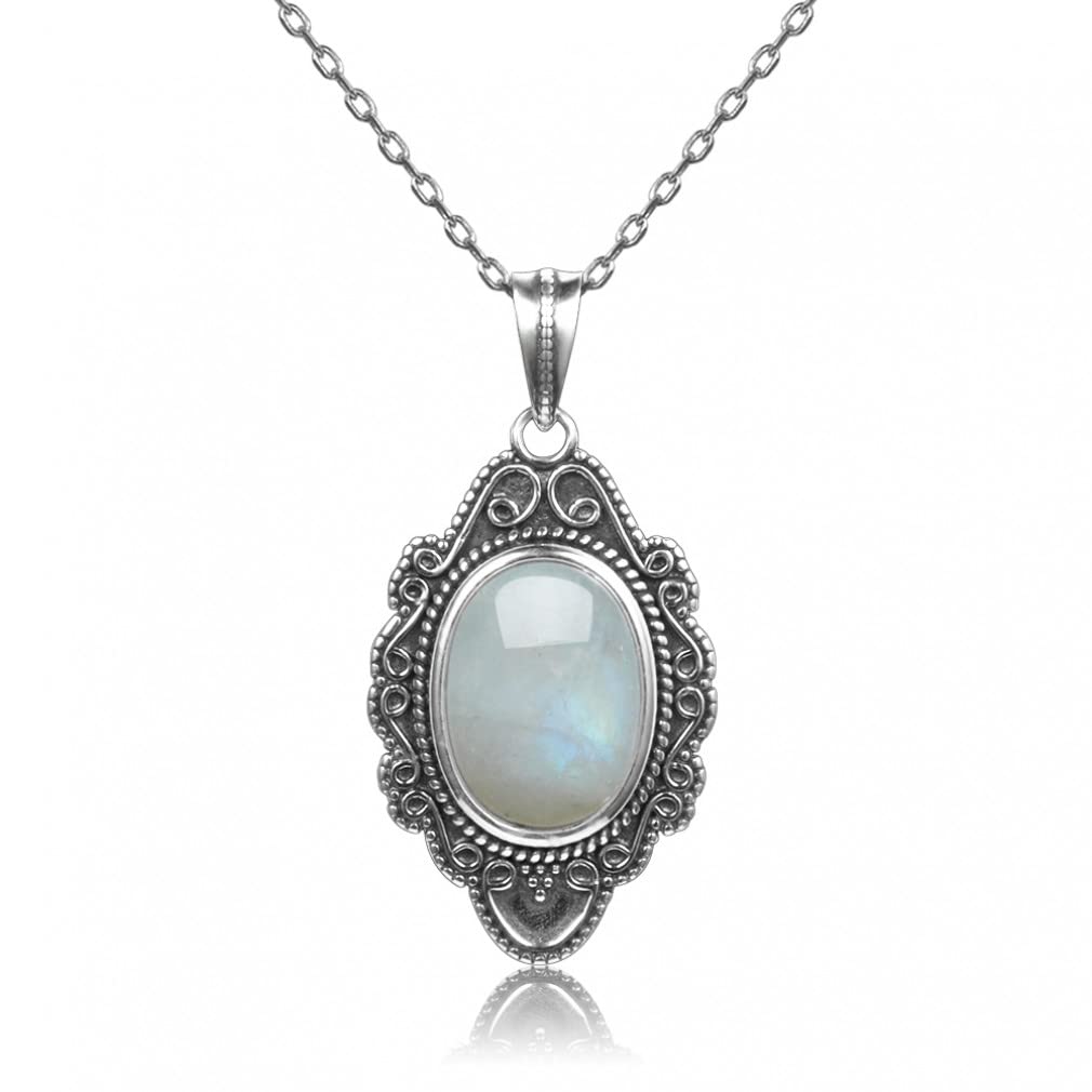 ZHUDJCollar de Piedra Lunar Natural, Colgantes, joyería de Plata de Ley 925 para Mujeres, Regalos para Fiestas de San Valentín con Cadena