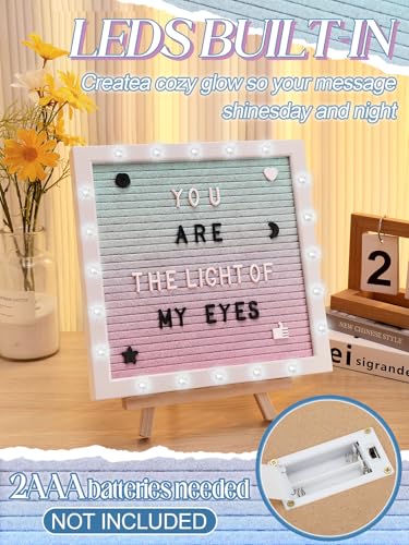 Image of 10 inchx10 inch Felt Letter Board with LED Lights & Stand, First Day of School Sign | Wall /Desk Display, 450-Letter, Message Custom Signs Poster Board, Baby /Pregnancy Announcement /Birthday Decorations, Gradient