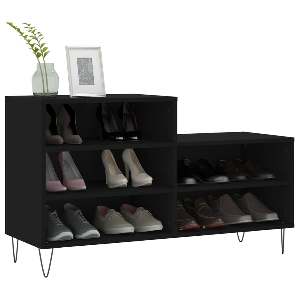 Regał na buty, czarny, 102 x 36 x 60 cm, materiał drewnopochodny z metalowymi nogami, szafka na buty z 5 półkami, organizer do korytarza, sypialni, zamknięte przechowywanie dla porządku