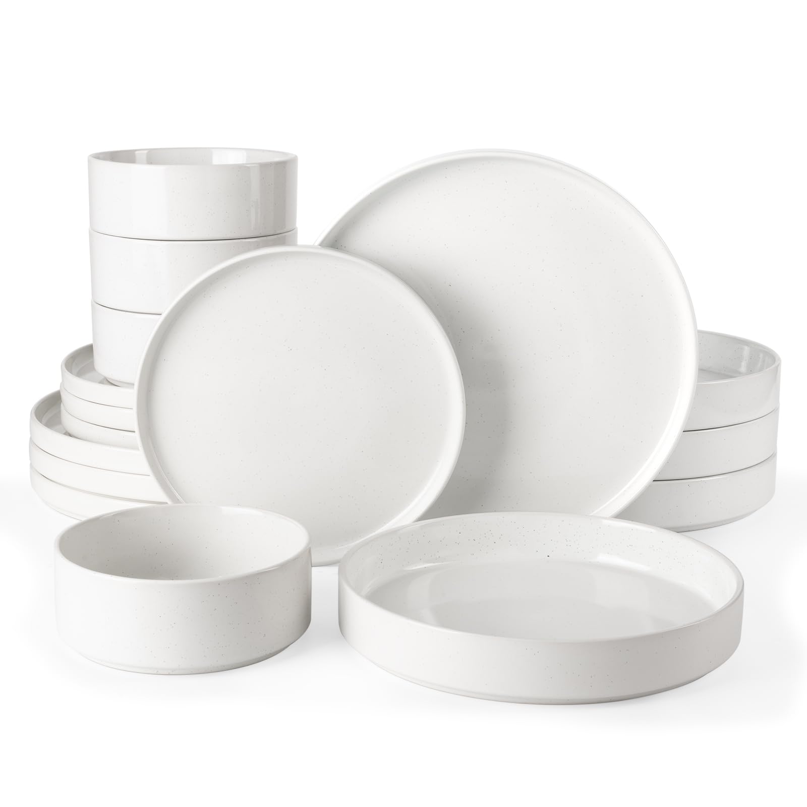 Famiware Nebula 16-Piece Dinnerware Set with Pasta Bowls, White