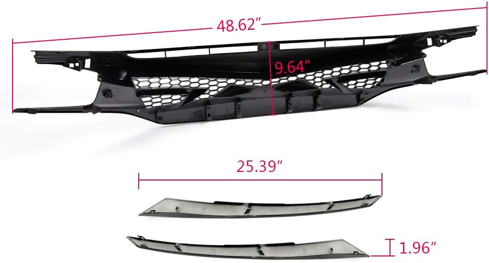 GRAND ORANGE Front Bumper Hood Grill Mesh Grille + Hood Bumper Nose Trim Cover Compatible with Honda Civic 10th Gen 2016 2017 2018 Battle Style Glossy Black