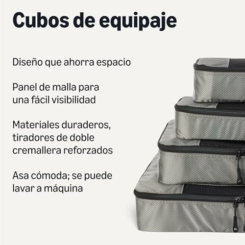 Miniatura 2 de Amazon Essentials Juego de 4 Cubos para Viaje, Organizador de Equipaje con Doble Cremallera, Parte Superior de Malla, 100% Poliéster, Pequeño/Mediano/Grande/Delgado, Gris (antes Amazon Basics)