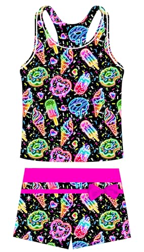 Image of UNIFACO Girls Swimsuits Two Piece Tankini Bathing Suits Boyshort Summer Beach Rash Guard Swimwear for 4-13T