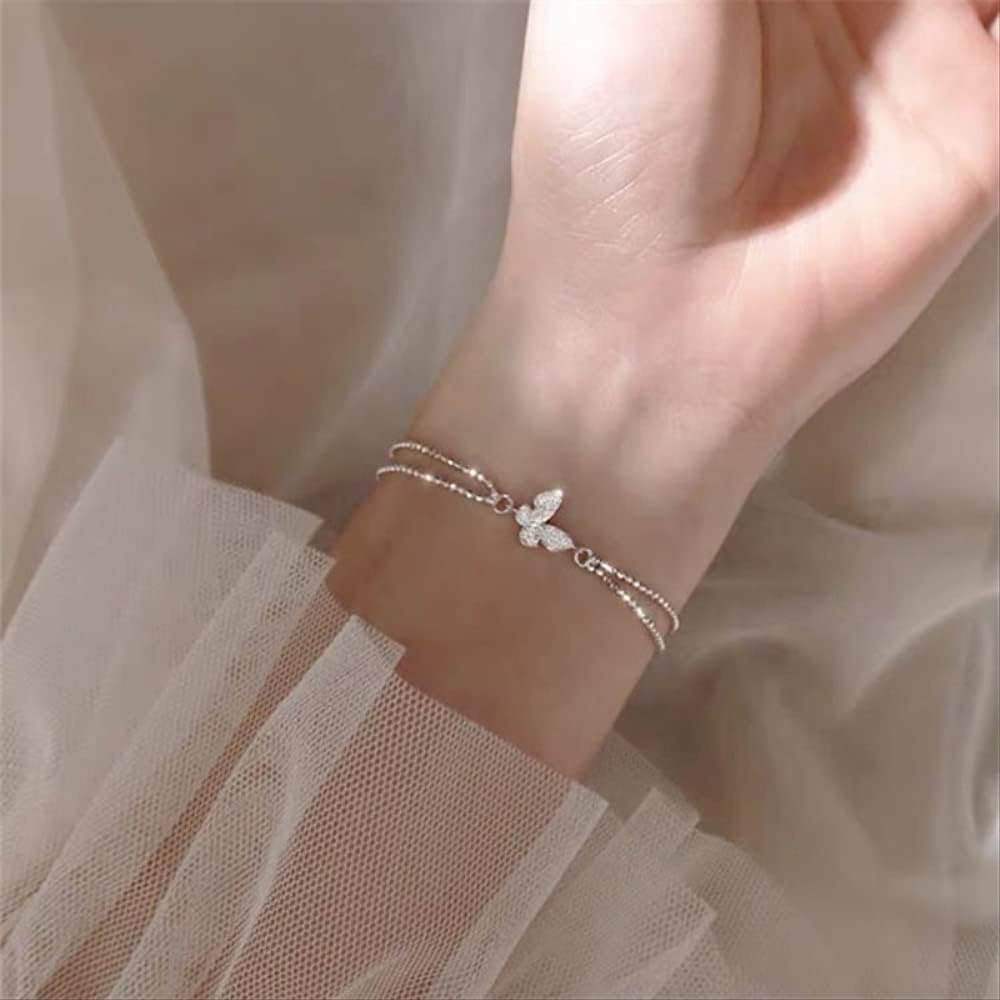 Pulsera de Amante de Mariposa de Cristal de Doble Capa y Brazalete para Mujeres Fiesta de Bodas