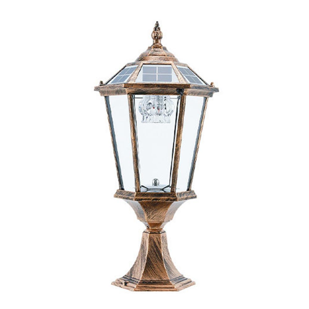 HCIPJQY European Solar Post Light Outdoor, Rustic Farmhouse Solar Column Cap Lamp with Pier Mount Base, Antique Bronze Deck Lighting Outside Post Cap Lights Fixture for Patio Garden Pathway