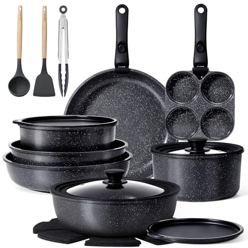Set di pentole GiPP con manico rimovibile, set di padelle da 21 pezzi con rivestimento antiaderente, pentole a induzione, resistenti al forno, adatte a tutti i tipi di fornelli