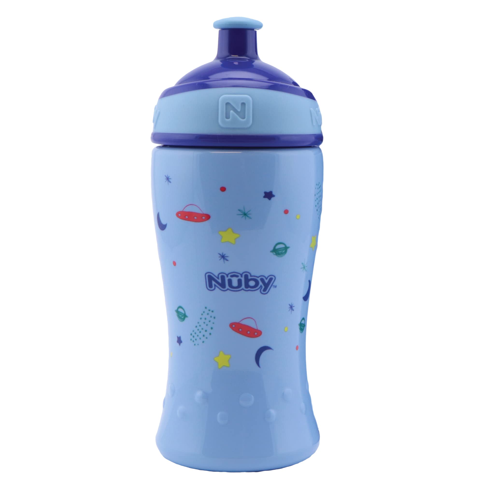Nuby - Confezione da 2 bottiglie per il latte senza perdite - Bottiglia con beccuccio Flip-it da 360ml + Bottiglia pop-up per bambini - senza BPA - Blu - 12+ mesi e 18+ mesi