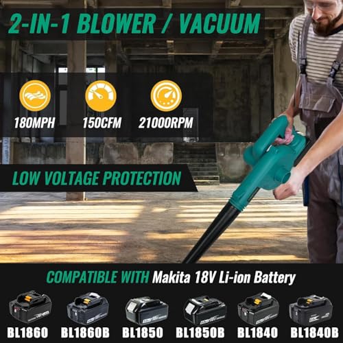 ANUPTTA Leaf Blower and Vacuum,Cordless Leaf Blower Compatible with Makita 18V Battery, 21000RPM 2-in-1 Handle Electric with 2x3000Ah Battery for Cleaning Dust Small Trash Car Computer 3 ANUPTTA Leaf Blower and Vacuum,Cordless Leaf Blower Compatible with Makita 18V Battery, 21000RPM 2-in-1 Handle Electric with 2x3000Ah Battery for Cleaning Dust Small Trash Car Computer - Image 3