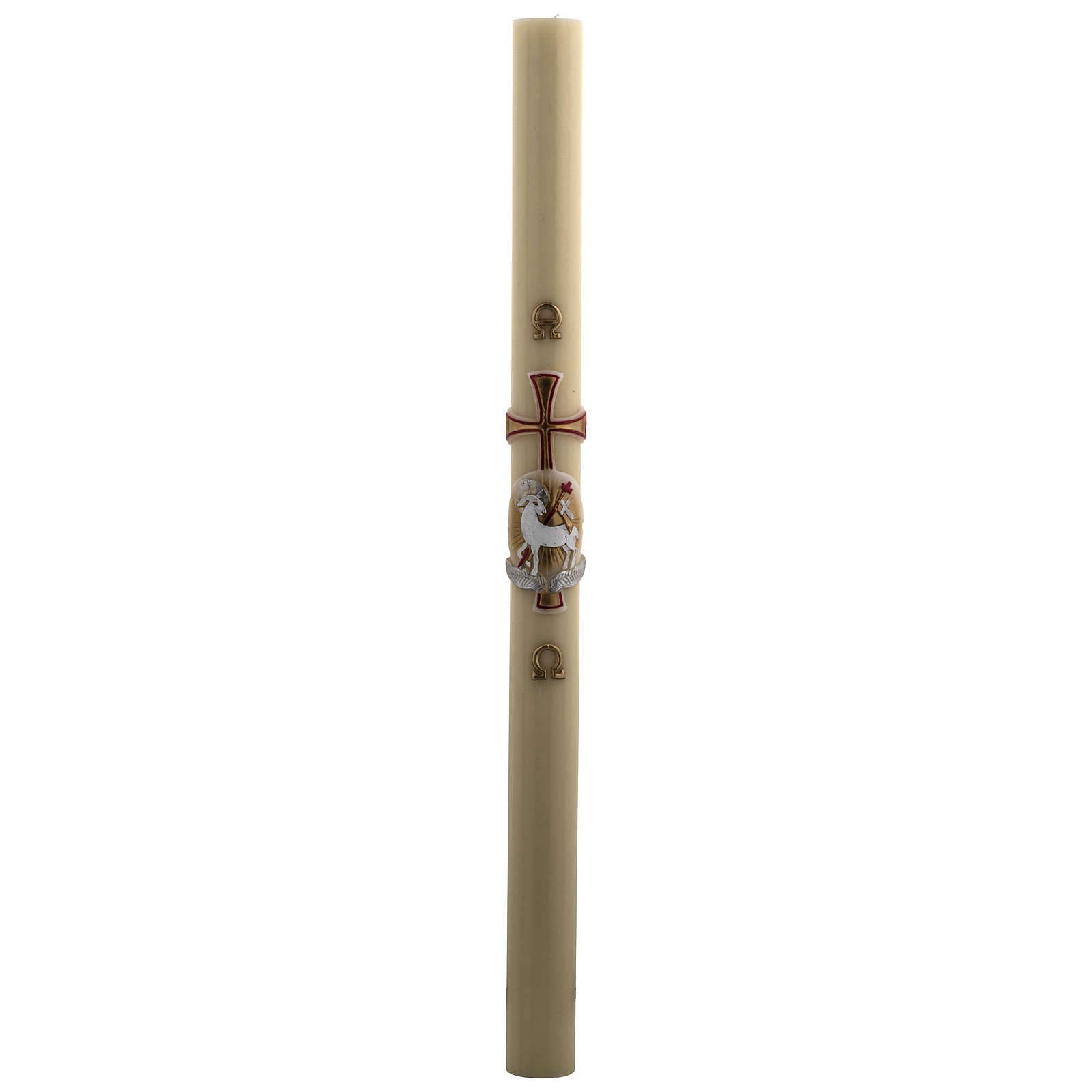 Holyart Bougies, cierges, chandelles: Cierge Pascal cire d'abeille agneau or et rouge croix 8x120 cm