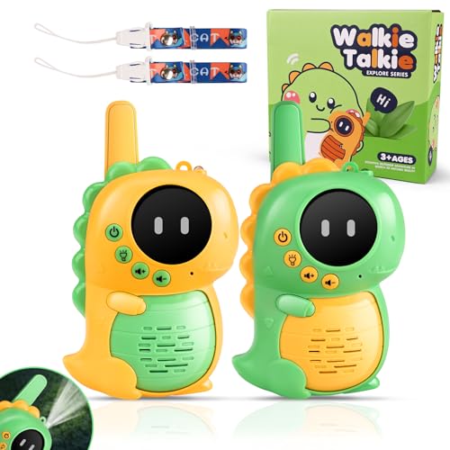 AmyBenton Dinosuario Walkie Talkie Niños, Juguetes Niños 4 5 6 7 8 Años, Walkies Talkies con Linterna y Larga Distancia para Jugar en el Jardín, al Aire Libre o en Viajes.