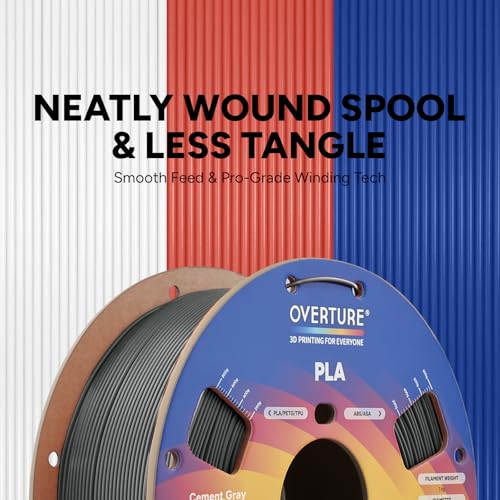 Image of OVERTURE High Speed PLA Filament 1.75mm, Neatly Wound 3D Printer Filament 1kg Spool (2.2lbs) Rapid PLA, Dimensional Accuracy + /- 0.02 mm, Fit Most FDM 3D Printers (Cement Grey)