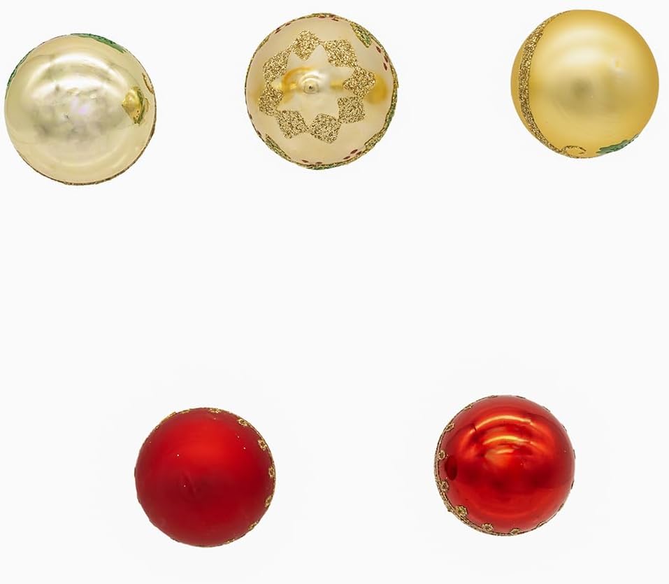 Kurt Adler 35MM Glass Gold, Green & Red Ball & Finial Ornaments