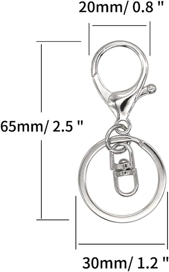 54 Pcs Lobster Claw Clasp Keychain,Swivel Clasps Hook Metal Lobster Clasp with Flat Split Ring for DIY Key Chain Accessories (Silver) - Image 2