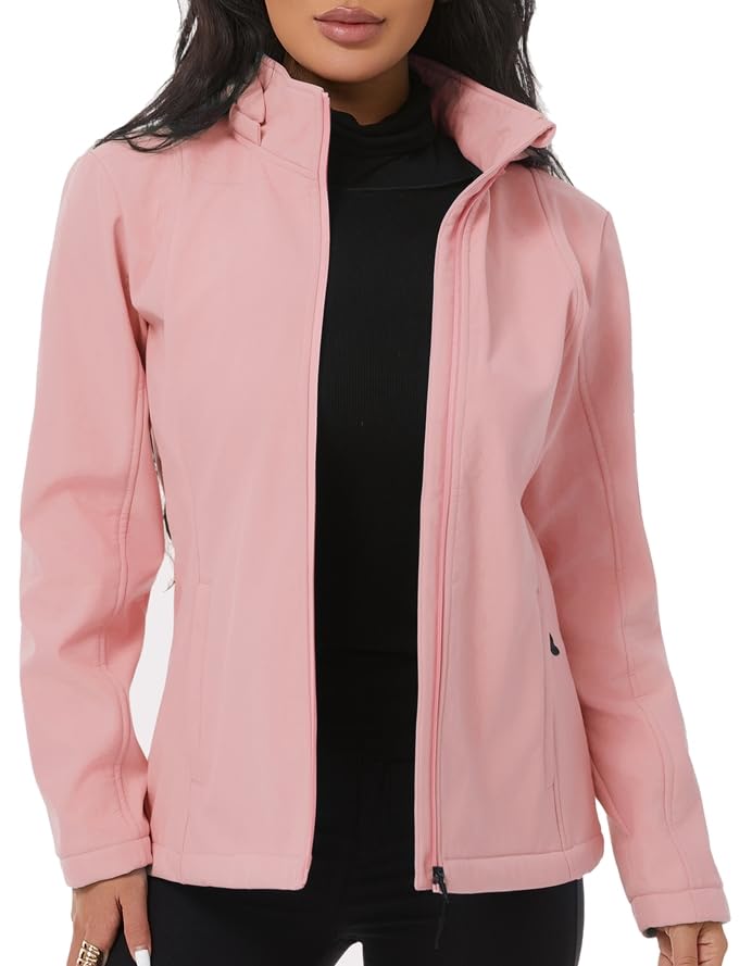 KVE Women's Hooded Softshell Jacket Fleece Lined Coat