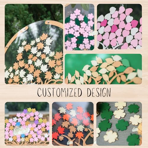 Image of Green Tree Wedding Guest Book Alternative with Signing Leaves Drop Box | Personalized rustic sage wooden frame guestbook set with stand and marker for wedding reception, bridal shower decor