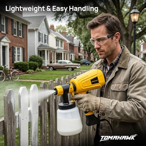 Image of TOMAHAWK EPS-B08 600W Electric Paint Sprayer Gun | 800ml Tank | HVLP Spray System | 33000 RPM | Adjustable Flow Control | 3 Copper Nozzles (1.0 /1.8 /2.5mm) for Walls, Furniture, Wood & DIY Painting