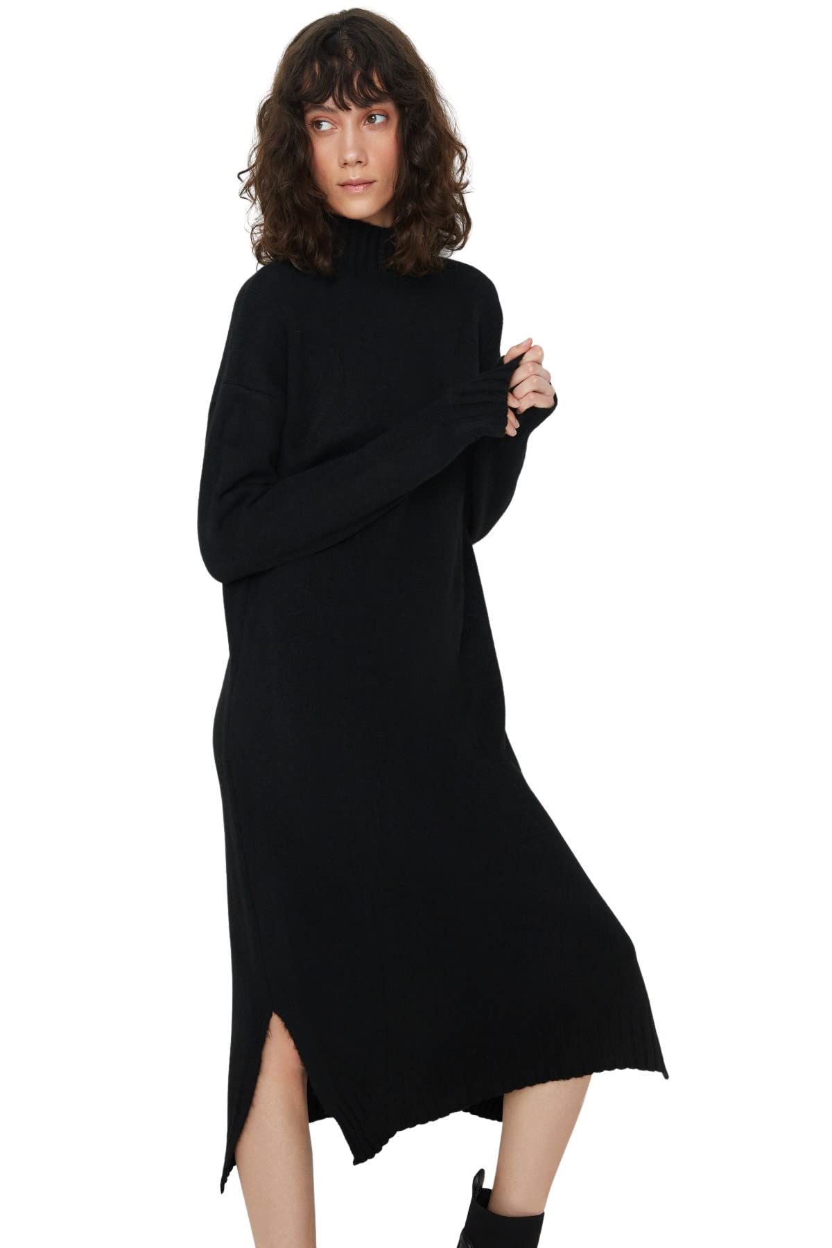 Trendyol Women Design Maxi Shift Oversize Knitwear Dress Schwarz