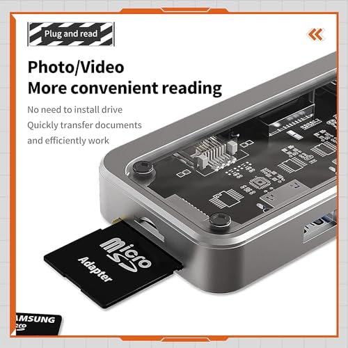 Image of USB HUB USB C Hub 10 in 1 Type C Hub with Ethernet,4K USB C to HDMI,VGA,PD Power Delivery, 3 USB 3.0 Ports, USB C to 3.5mm, SD /TF Cards Reader for All Devices (USB C to 10 in 1 Transparent HUB)